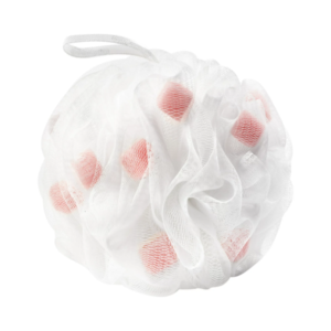 Lathering Bath Pouf, White & Pink Loofah for Adults, 1 Count