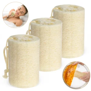 3Pcs Loofah Scrubbing Sponges, 100% Natural Luffa Pouf