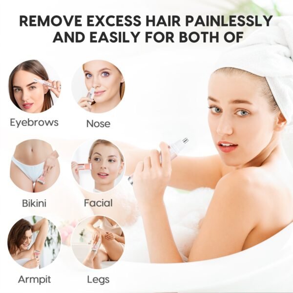Women Electric Shaver Rechargeable Razor for Women 4 in 1 Waterproof Painless Epilator - Image 4